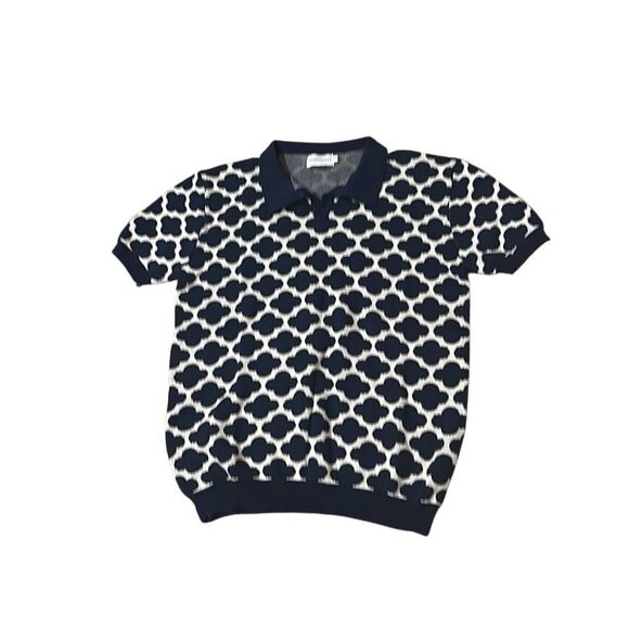 OXKnit store short sleeve sweater retro inspired L navy geometric - Picture 1 of 7